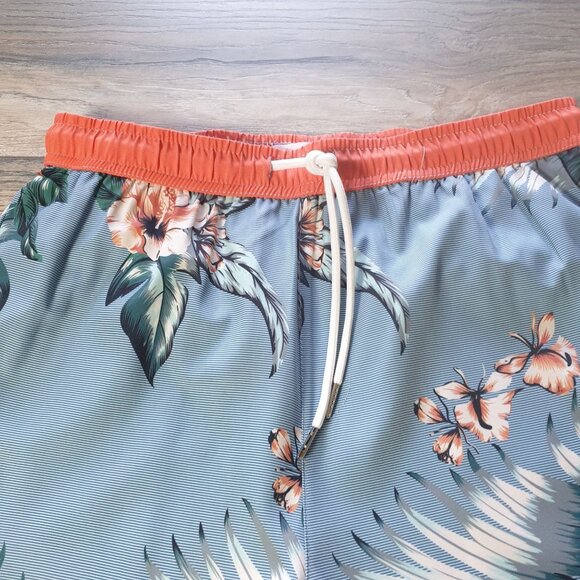 Public Record Tropical Floral Men Swim Trunk Elastic Waistband Drawstring Size M - Picture 2 of 6